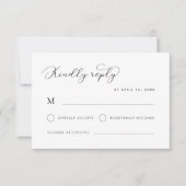 Delikate moderne Skriptkalligrafie White Wedding RSVP Karte (Vorderseite)