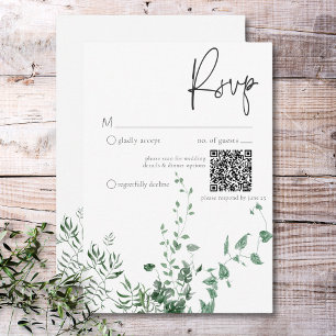 Delikate, moderne tropische Regenwaldblätter QR RSVP Karte