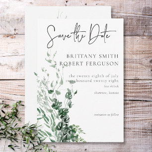 Delikate, moderne tropische Regenwaldfolien Save The Date