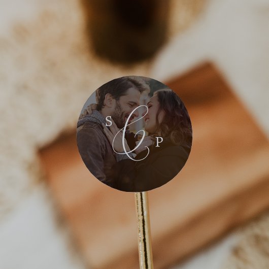 Delikate Monogram Dark Foto Wedding Umschlag Aufkl Runder Aufkleber