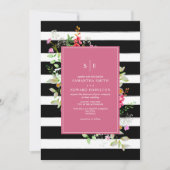 Delikate Neon Wildblume Stripe Hot Pink Wedding Einladung (Vorderseite)