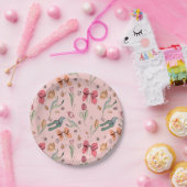 Delikate Niedliche Blume Tulips und Bows Rosa Pappteller (Party)