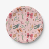 Delikate Niedliche Blume Tulips und Bows Rosa Pappteller (Vorderseite)