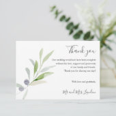 Delikate Olive und Blätter grün Hochzeit vielen Da Dankeskarte (Stehend Vorderseite)