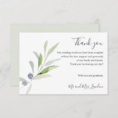 Delikate Olive und Blätter grün Hochzeit vielen Da Dankeskarte (Vorne/Hinten)