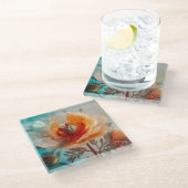Delikate Orange-Blume Glasuntersetzer (Schrägansicht)