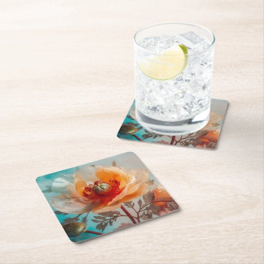 Delikate Orange-Blume Rechteckiger Pappuntersetzer (Vor Ort)