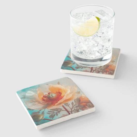 Delikate Orange-Blume Steinuntersetzer (Seitenansicht)