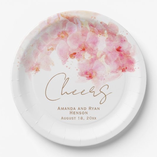 Delikate Orchid Watercolor Chefs Blumenhochzeit Pappteller (Vorderseite)