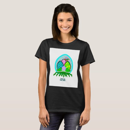 Delikate Ostereier Frauen Schwarzes Basic T-Shirt (Vorne ganz)