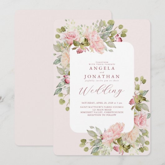 Delikate Pastel Florals Wedding Einladung (Vorne/Hinten)