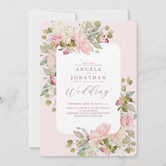 Delikate Pastel Florals Wedding Einladung (Vorderseite)