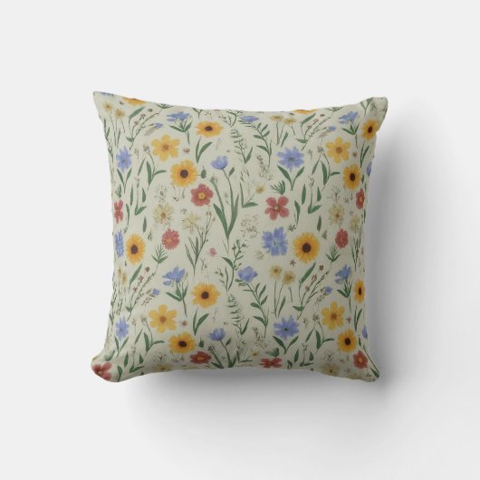 Delikate Pastel Meadow Wildblume Botanisches Motiv Kissen (Vorderseite)