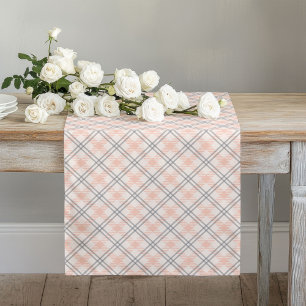 Delikate Peach Coral und Gray Tartan Pastel Karier Großer Tischläufer