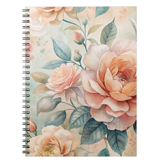 Delikate Peach Tone Floral Watercolor Notebook Notizblock (Vorderseite)