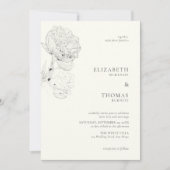 Delikate Peonies Ink Pearl Weiße Hochzeit Einladung (Vorderseite)