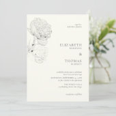 Delikate Peonies Ink Pearl Weiße Hochzeit Einladung (Stehend Vorderseite)