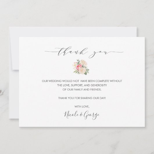 Delikate Peony Bouquet Sommerhochzeit danke Einladung (Vorderseite)