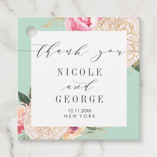 Delikate Peony Gold Blume danke Ihnen Hochzeit Geschenkanhänger (Vorderseite)