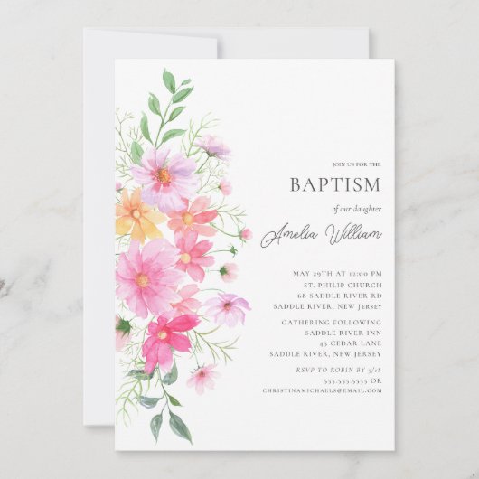 Delikate Petals Baptisse Einladung (Vorderseite)