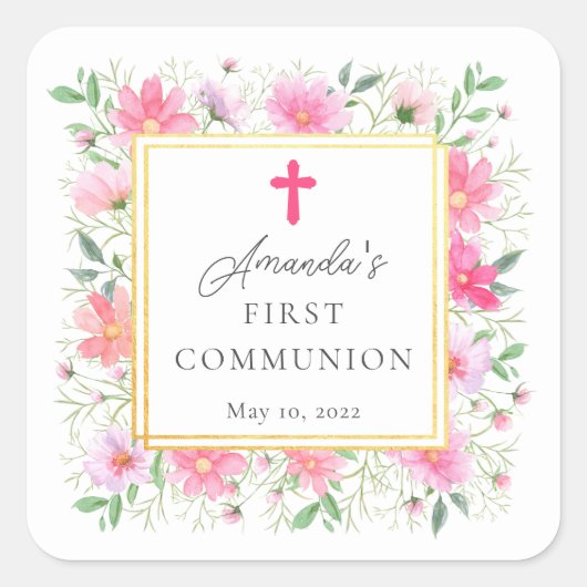 Delikate Petals Erste Heilige Kommune Quadratischer Aufkleber (Vorderseite)