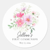 Delikate Petals Erste Kommune Runder Aufkleber (Vorderseite)