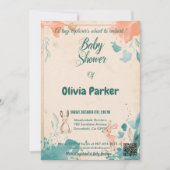 Delikate Pfirsich und Aquamarine Wasserfarben Baby Einladung (Vorderseite)