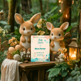 Delikate Pfirsich und Aquamarine Wasserfarben Baby Einladung