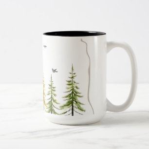 Delikate Pinienbäume und Vögel Zweifarbige Tasse