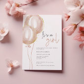Delikate Pink BalloonGirl Elegant Babydusche Einladung