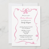 Delikate Pink Bow Baby Dusche Einladung (Vorderseite)