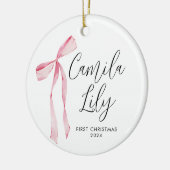 Delikate Pink Bow Baby Girl Erste Weihnachtsfeier Keramik Ornament (Links)