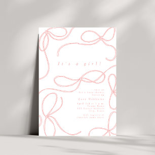 Delikate Pink Bows Girl Babydusche Coquette Einladung