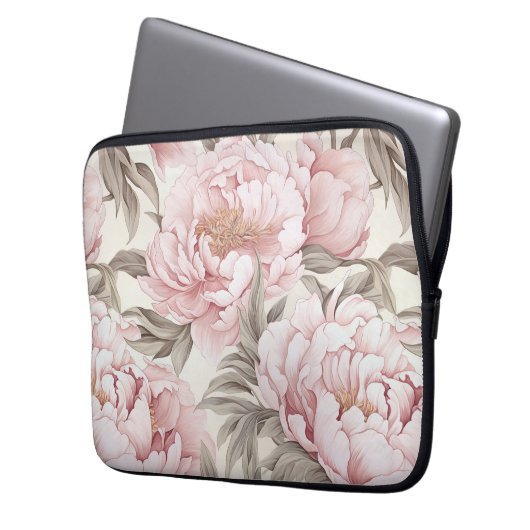 Delikate Pink Peony Electronics Bag Laptopschutzhülle (Vorderseite Links)