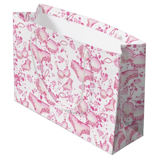 Delikate pinkfarbene Dessous Hochzeitstasche Braut Große Geschenktüte (Rückseite Schrägansicht)