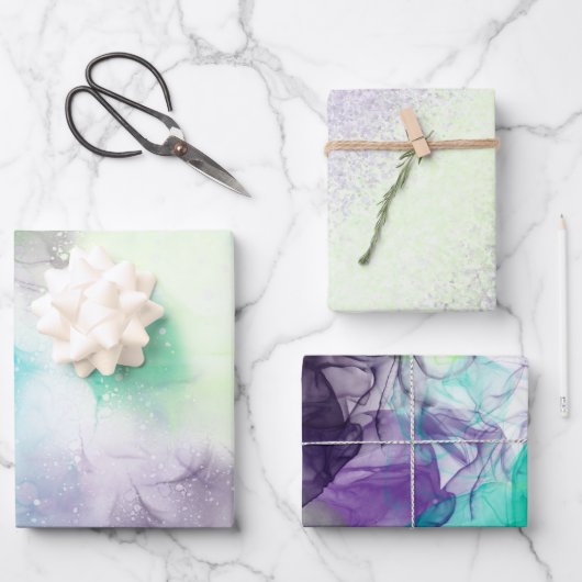 Delikate Regenbogenfarben, weiche Papierblätter Geschenkpapier Set (Vorderseite)