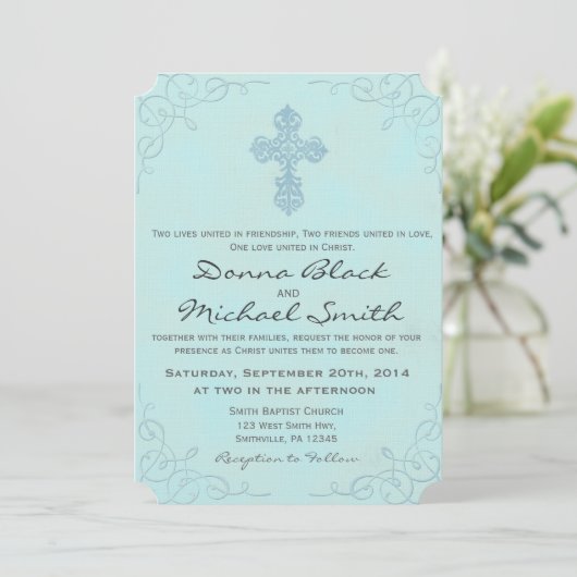 Delikate religiöse Hochzeitseinladungen Einladung (Stehend Vorderseite)