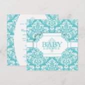 Delikate Robins Egg Blue Damask Einladung (Vorne/Hinten)