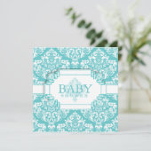 Delikate Robins Egg Blue Damask Einladung (Stehend Vorderseite)