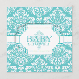 Delikate Robins Egg Blue Damask Einladung