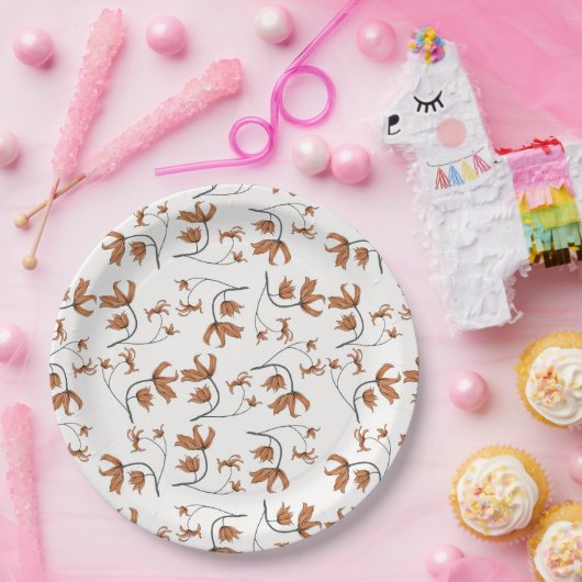 Delikate romantische Blumen Taupe Pfirsichkaramel Pappteller (Party)