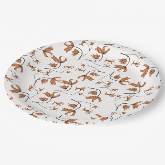 Delikate romantische Blumen Taupe Pfirsichkaramel Pappteller (Schrägansicht)