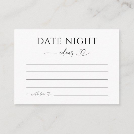 Delikate Romantische Heart Script Date Night Ideas Begleitkarte (Vorderseite)