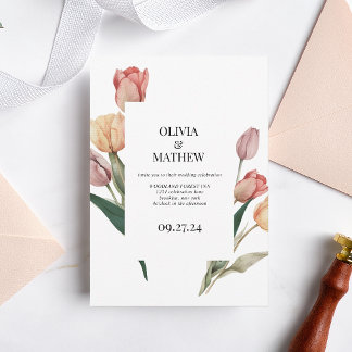 Delikate romantische Tulip Wasserfarbrahmen Hochze Einladung