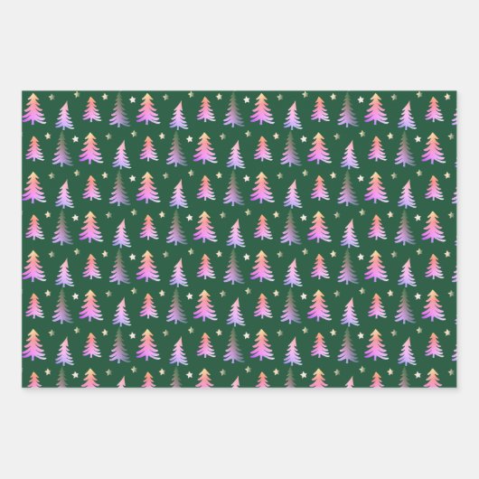 Delikate Rosa Bäume Frohe Weihnachtsgrün Geschenkpapier Set (Vorderseite 3)