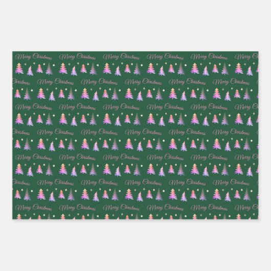Delikate Rosa Bäume Frohe Weihnachtsgrün Geschenkpapier Set (Vorderseite)