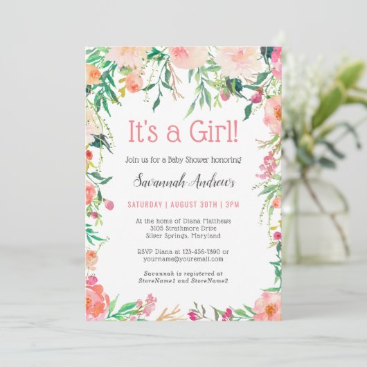 Delikate rosa Bläserndusche Einladung (Stehend Vorderseite)