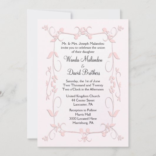Delikate Rosa Einladungen für Hochzeiten (Vorderseite)