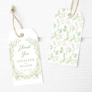 Delikate rosa grüne Wildblume Hochzeit danke Geschenkanhänger