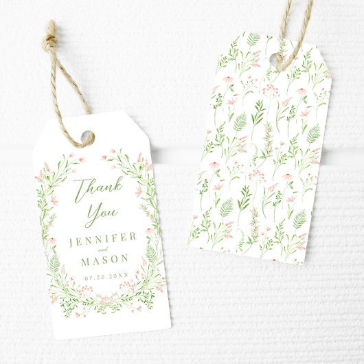 Delikate rosa grüne Wildblume Hochzeit danke Geschenkanhänger